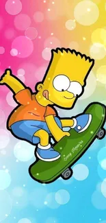 Cartoon character skateboarding on a colorful vibrant background.