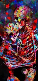 Vibrant colorful skeleton art wallpaper with bold, abstract patterns.