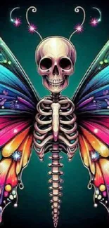 Vibrant skeleton butterfly design on a colorful mobile wallpaper.