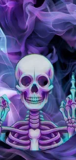 Colorful psychedelic skeleton with vibrant smoke art.