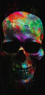 Colorful abstract skull art on a dark background, vibrant mobile wallpaper.