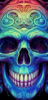 Vibrant and colorful skull artwork with intricate designs.