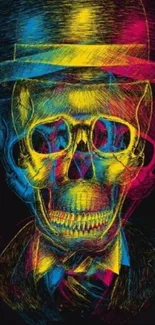 Vibrant neon skull art wallpaper for mobile screens.