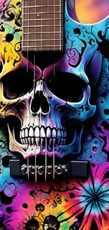 Colorful skull guitar art wallpaper with vibrant design.