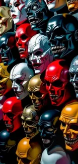 Colorful skull masks creating vibrant art design.