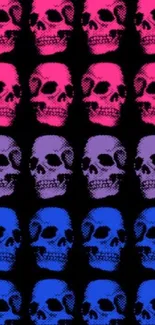 Vibrant pink, purple, and blue skull pattern wallpaper.