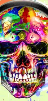 Colorful skull with headphones and butterfly design wallpaper.