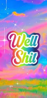 Vibrant colorful sky wallpaper with whimsical text design.