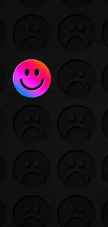 Colorful smiley face among black sad faces wallpaper.