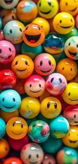 Cheerful colorful smiley faces mobile wallpaper.