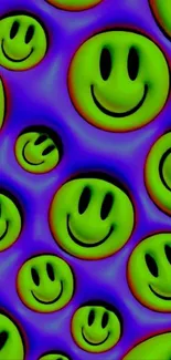 Colorful smiley pattern with vibrant greens and purples.