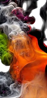 Vibrant abstract wallpaper with colorful smoke patterns for mobile screens.