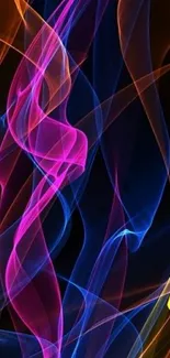 Colorful smoke waves on a dark background, creating a vibrant abstract mobile wallpaper.