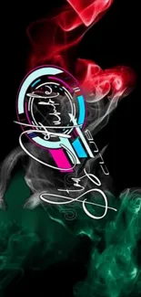 Colorful smoke art with abstract design on a black background.