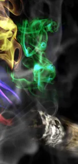 Vibrant wallpaper with colorful smoke art on a black background.