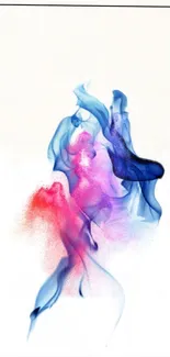 Colorful swirls of blue and pink smoke on a white background.