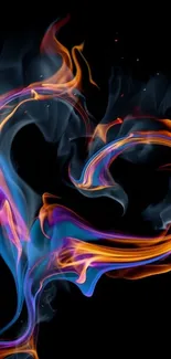 Colorful smoke heart design on black background.