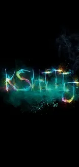 Colorful smoky design with neon name art on a dark background.