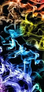 Vibrant colorful smoke pattern on dark background.