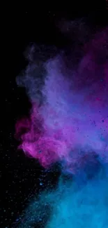 Vibrant smoke wallpaper with blue and purple hues on a black background.