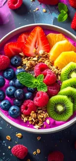 Vibrant smoothie bowl with fresh fruits and granola.