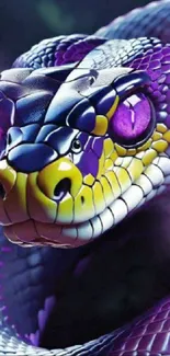 3D artistic snake wallpaper with vibrant colors and purple hues.