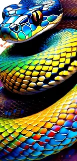 Vivid colorful snake artwork with vibrant scales for mobile wallpaper.