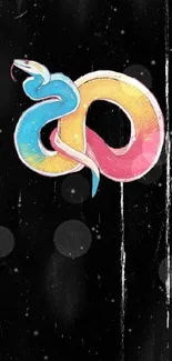 Colorful snake design on a black textured background wallpaper.