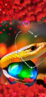 Vibrant snake and heart with colorful accents wallpaper.