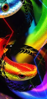 Colorful neon snake wallpaper with vibrant shades and dynamic design.