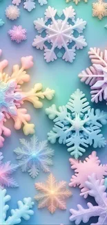 Colorful pastel snowflake mobile wallpaper for winter.