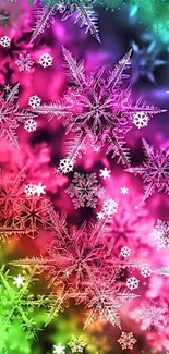 Colorful snowflake wallpaper with vibrant hues and festive design.