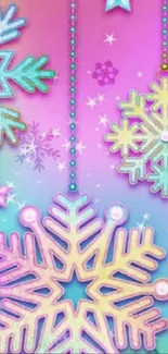 Colorful snowflakes and stars on a pastel background.