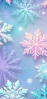 Pastel snowflakes in blue and purple shades on a winter-themed background.