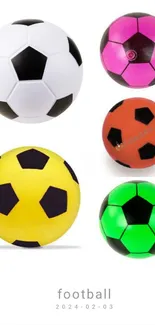 Five colorful soccer balls in a modern design.