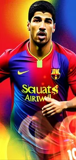 Colorful soccer player wallpaper with bold red, blue, and yellow hues.