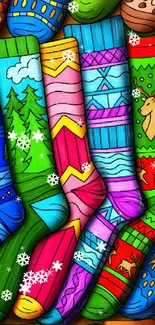 Colorful patterned socks wallpaper for vibrant mobile display.