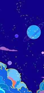 Colorful space wallpaper with planets and stars.