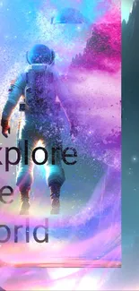 Colorful astronaut exploring a vibrant galaxy in a space-themed wallpaper.