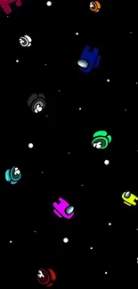 Colorful space game characters on black wallpaper background.