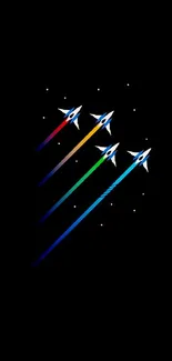 Four colorful spaceships with vibrant trails against black space.