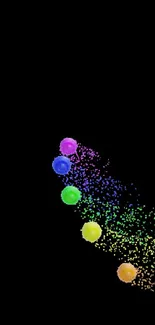 Colorful spheres splash on black background mobile wallpaper.