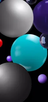 Colorful abstract spheres on a black background wallpaper.