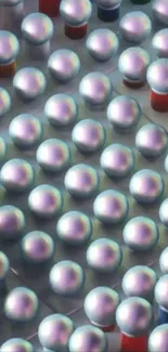 Colorful reflective spheres in a pattern.
