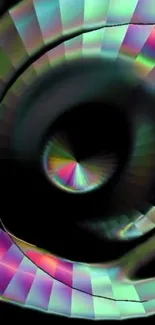 Colorful spiral abstract art on black background.