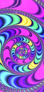 Vibrant spiral wallpaper with purple, pink, and blue psychedelic design.