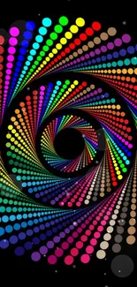 Mobile wallpaper with a colorful spiral pattern on a black background.