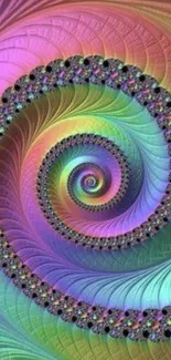 Colorful spiral fractal art wallpaper with vibrant hues.