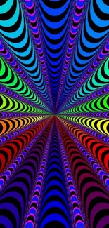 Hypnotic colorful spiral illusion wallpaper with vivid rainbow hues.