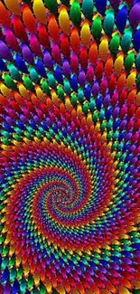 Colorful spiral pattern in rainbow hues for mobile wallpaper.